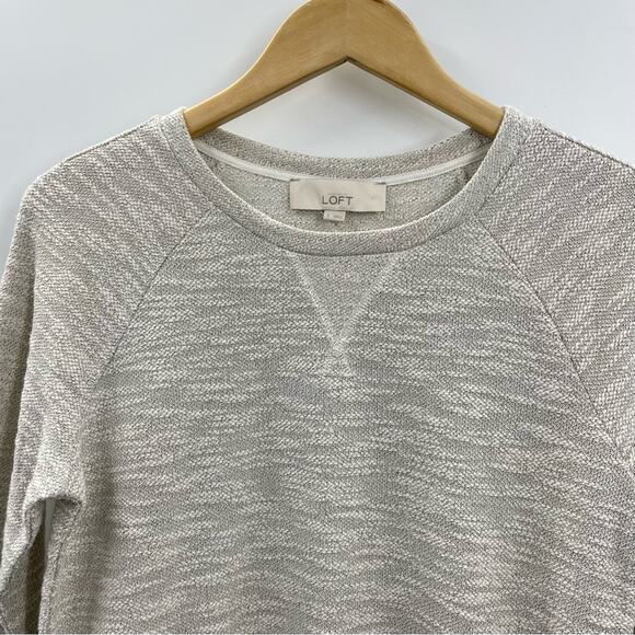Ann Taylor Loft Metallic Sparkle Side Zip Crew Sweatshirt Top Cream Gray S new - Picture 3 of 13